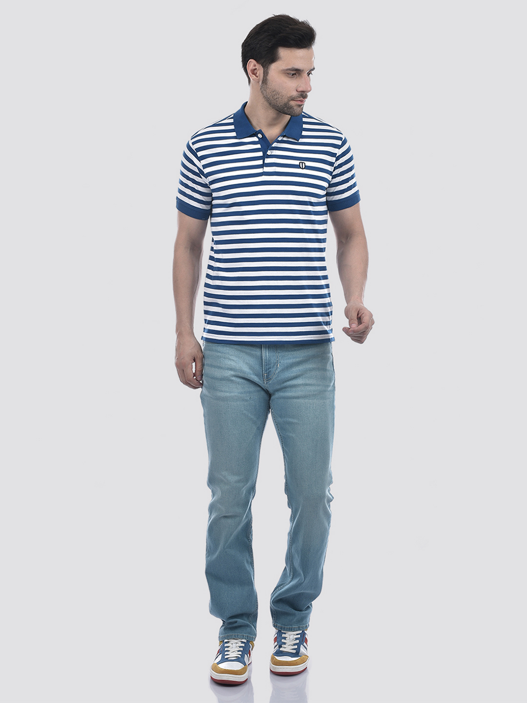 Numero Uno Men Blue Striped Polo T-Shirt
